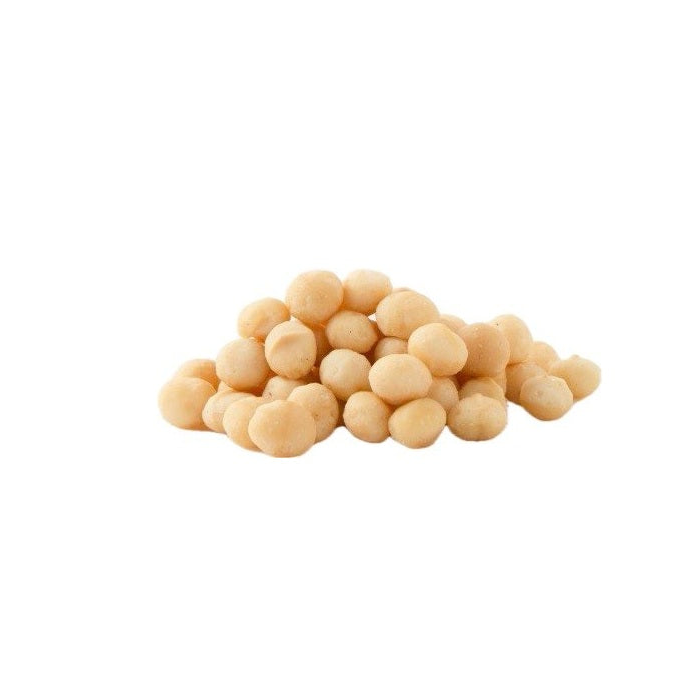 Raw macadamia nuts with creamy color, fresh and ready for snacking or cooking.