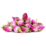 Beautiful pink rose buds, dried and aromatic for tea blends and garnishing.